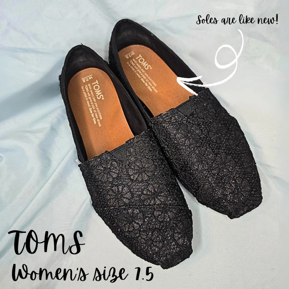 TOMS Black Glitter Lace Slip-on W7.5